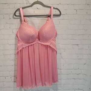 Daisy Fuentes pink molded cup mesh chemise plus size 1X